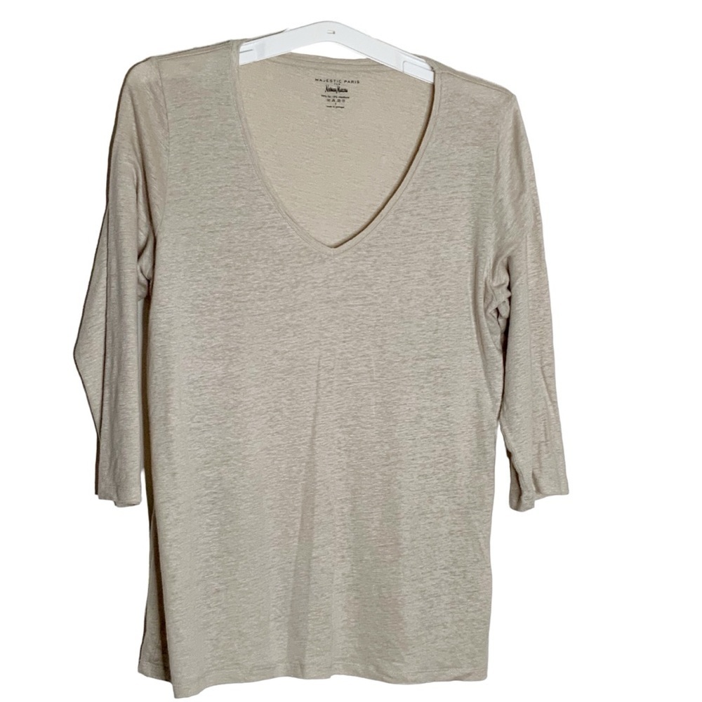 Majestic Paris tan V neckline top. Size XL